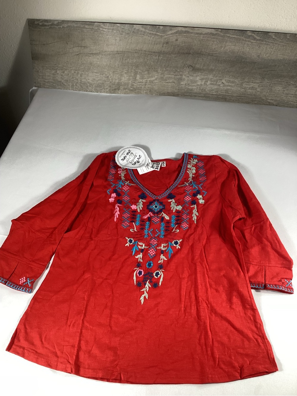 Parsley & Sage Red Embroidered Cotton Tunic Top Size M